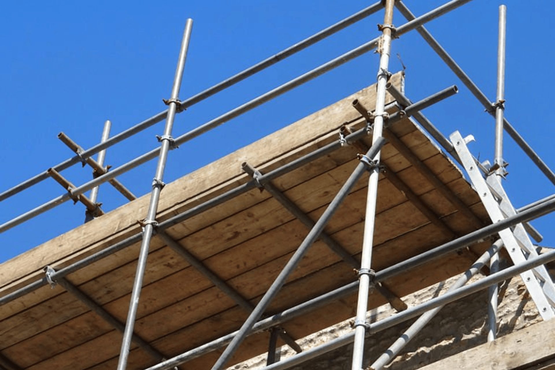 A photo of some platform scaffolding erected on a house in Swansea